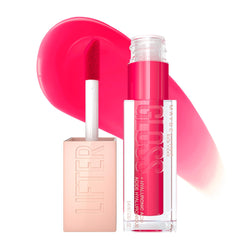 Maybelline Lifter Gloss con aplicador XL; textura suave y brillo intenso para labios hidratados.