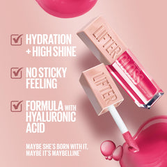 Maybelline Lifter Gloss brilla con resplandor intenso sobre los labios.