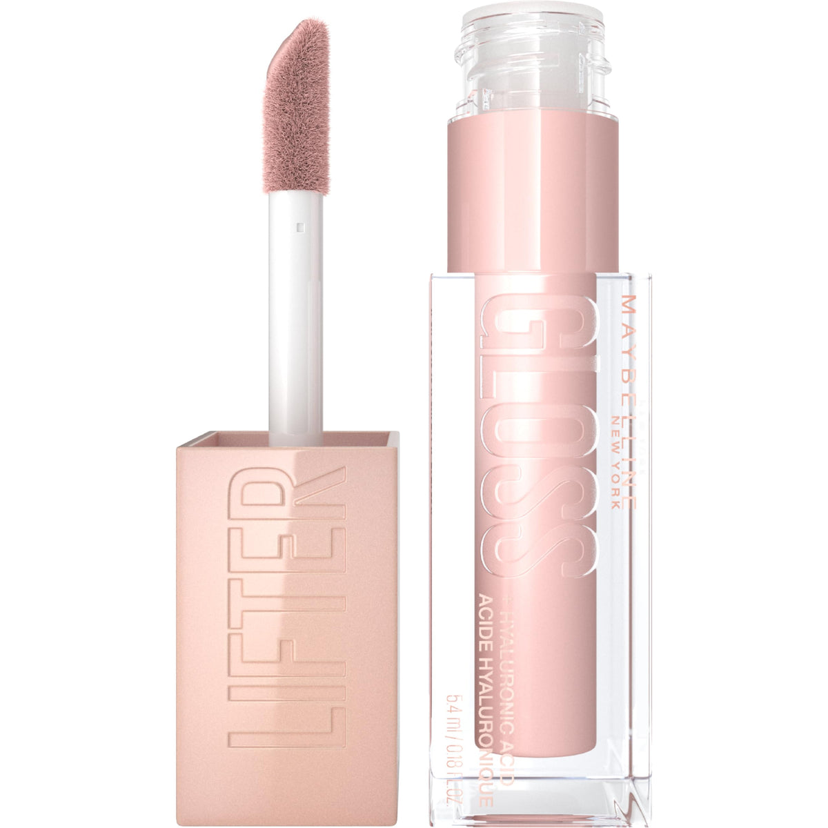 Maybelline Lifter Gloss Ice con aplicador XL para cobertura uniforme.