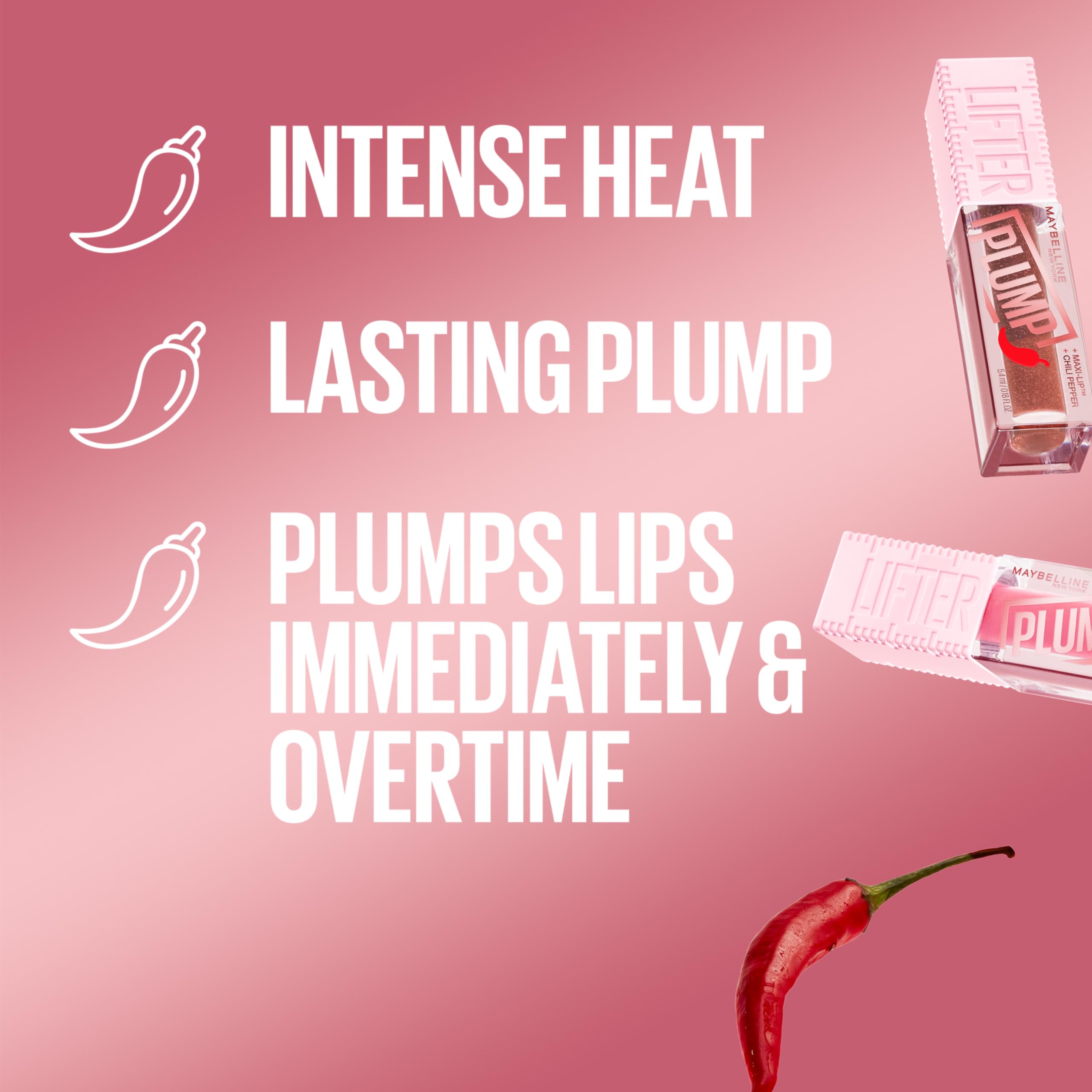 Textura satinada de MAYBELLINE Lifter Gloss Plump ofrece color duradero