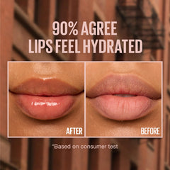 Toast gloss on lips delivering high shine and hydration.