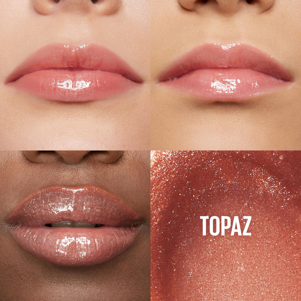 Maybelline Lifter Gloss Topaz close-up shows precise one-swipe application and high shine.