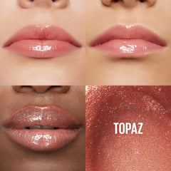 Maybelline Lifter Gloss Topaz close-up shows precise one-swipe application and high shine.