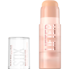 Maybelline Lifter Stix aplicado en la mejilla para cobertura natural y uniforme.