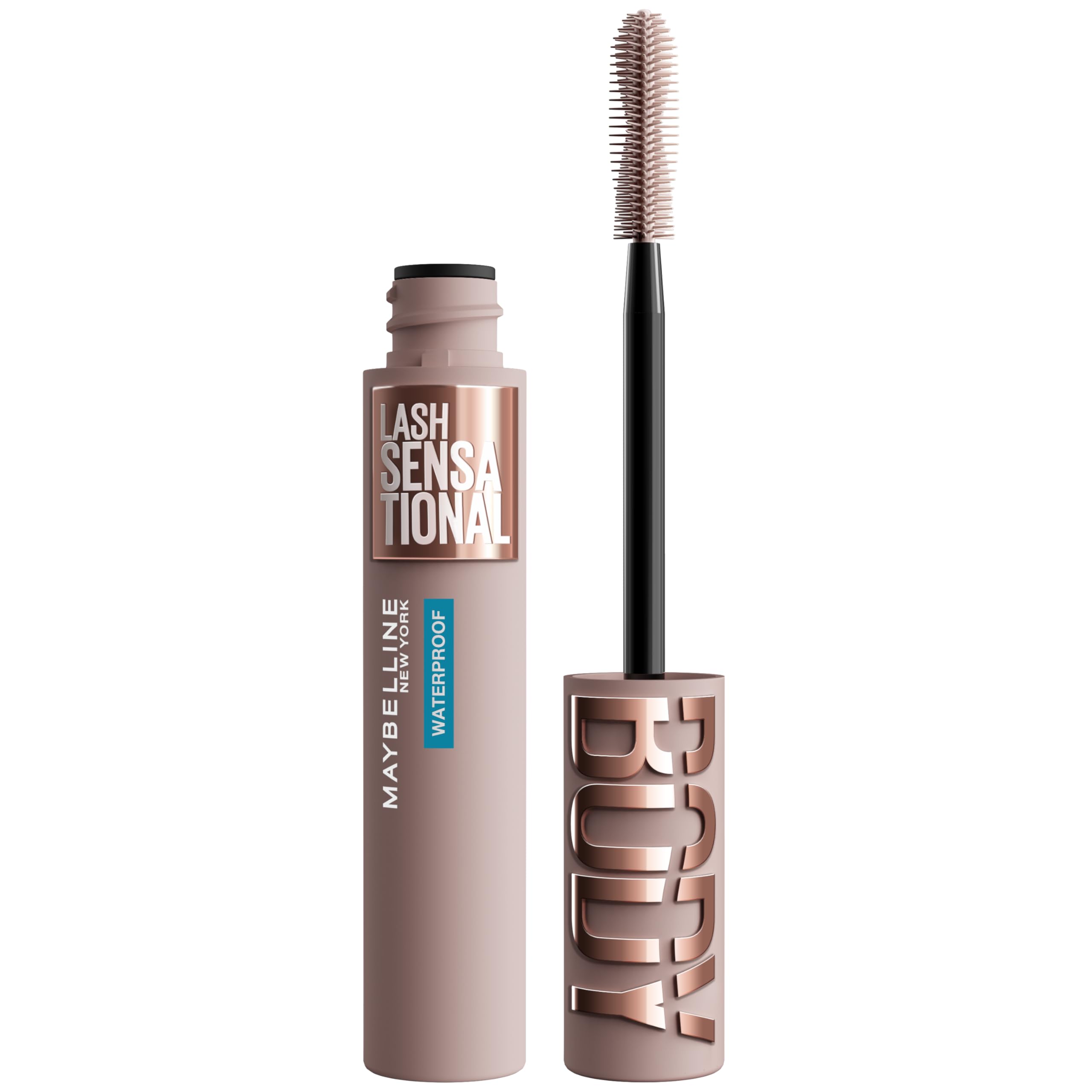 Maybelline máscara para pestañas Sensacional Cuerpo con aplicador curva para volumen sostenido.