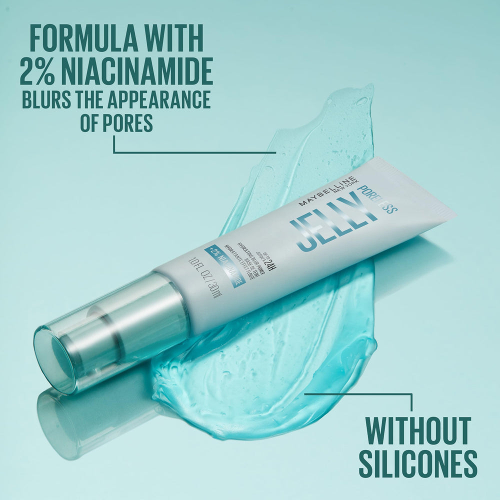 Maybelline Poreless Jelly Primer sin residuo blanco, acabado claro.