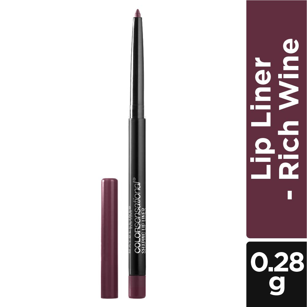 Maybelline self-sharpening lip liner enables clean edge definition and quick touch-ups.