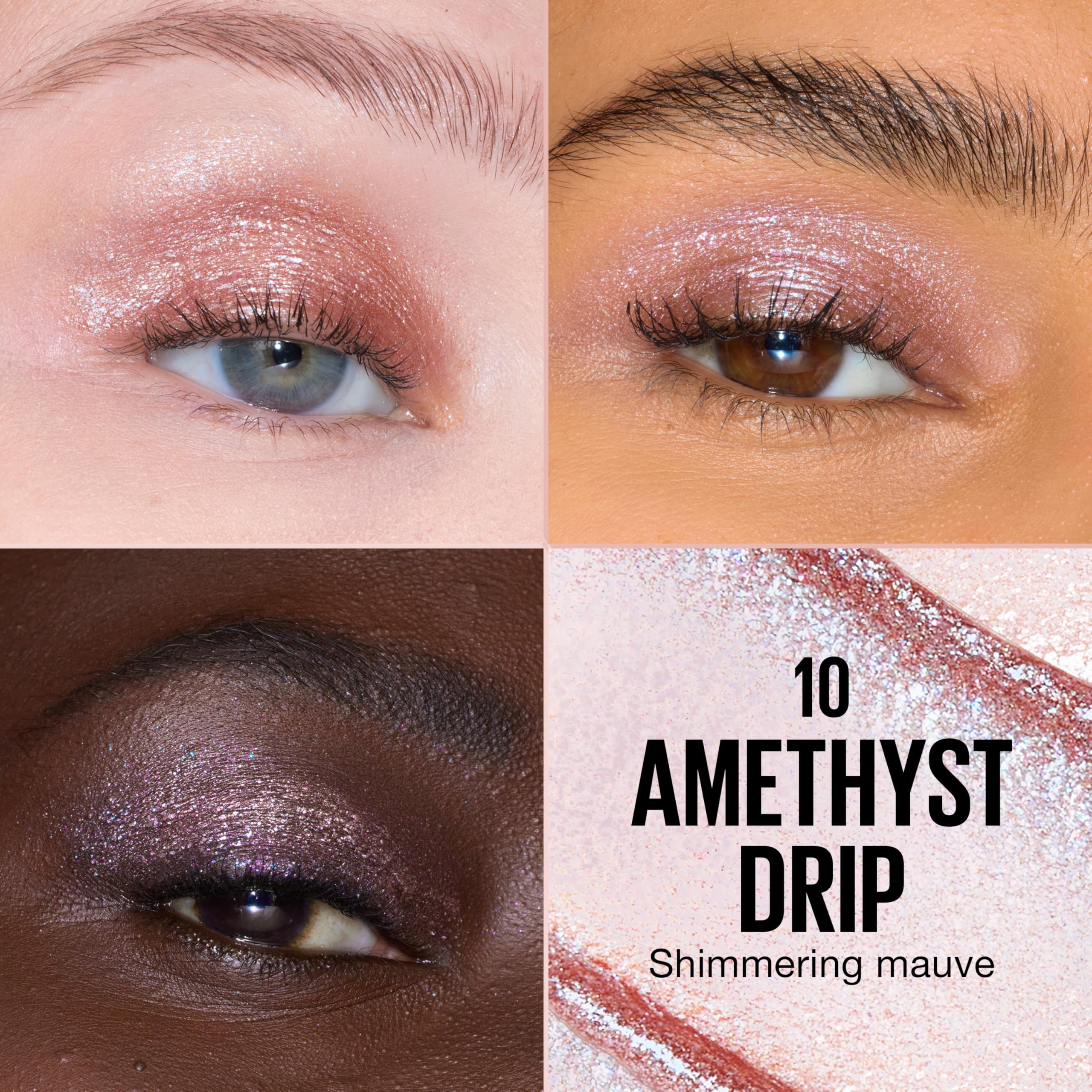 Sombra líquida MAYBELLINE brillo perlado amatista para párpado luminoso.