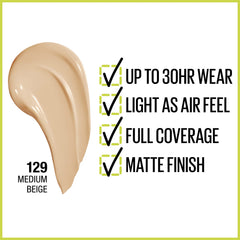 Maybelline Super Stay: textura ligera, aplicación suave para un look uniforme.