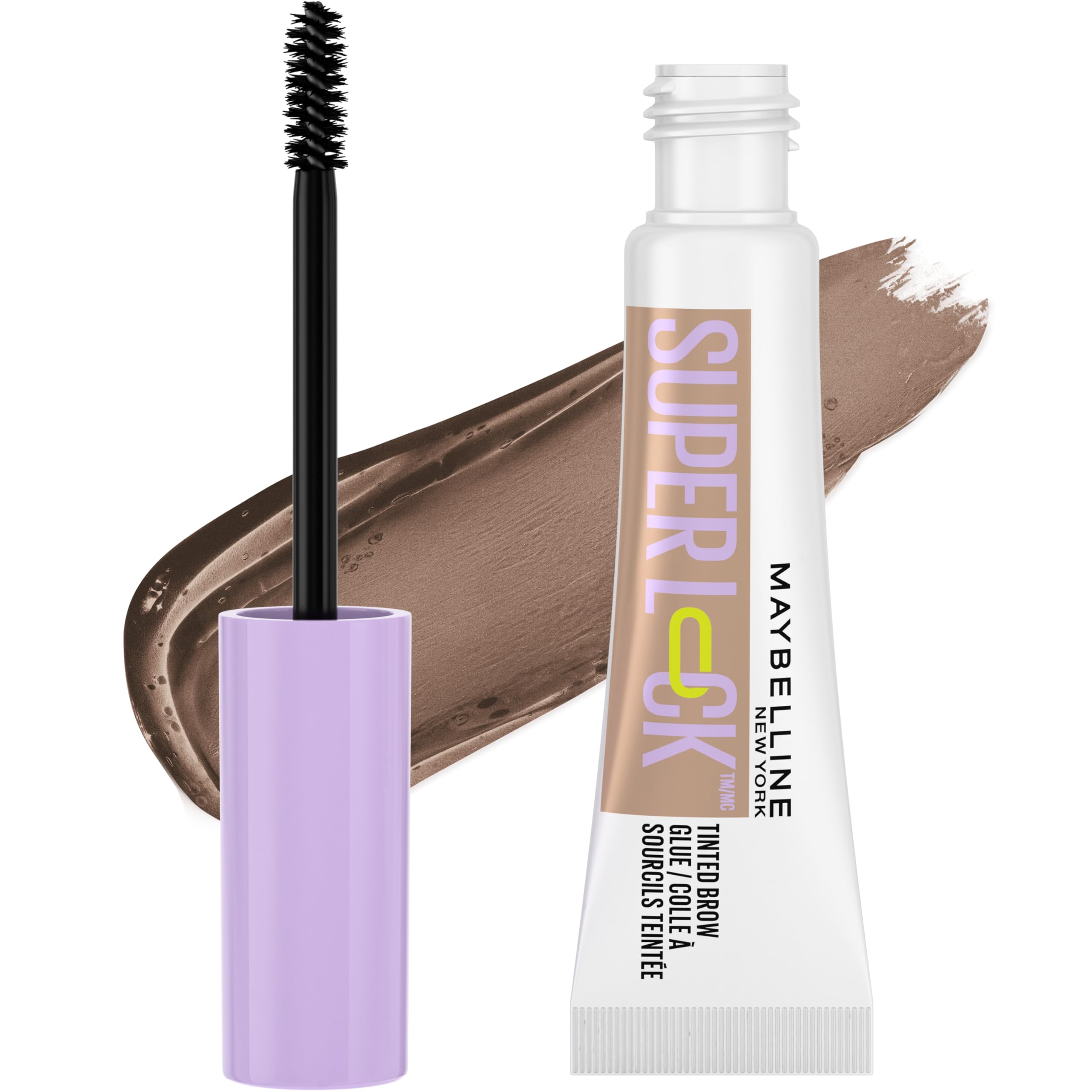 Maybelline Super Lock Brow Glue brow brush application for precise, long-lasting sculpting.