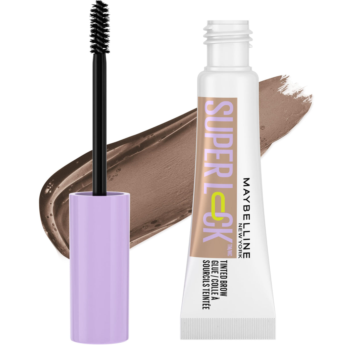 Maybelline Super Lock Brow Glue brow brush application for precise, long-lasting sculpting.