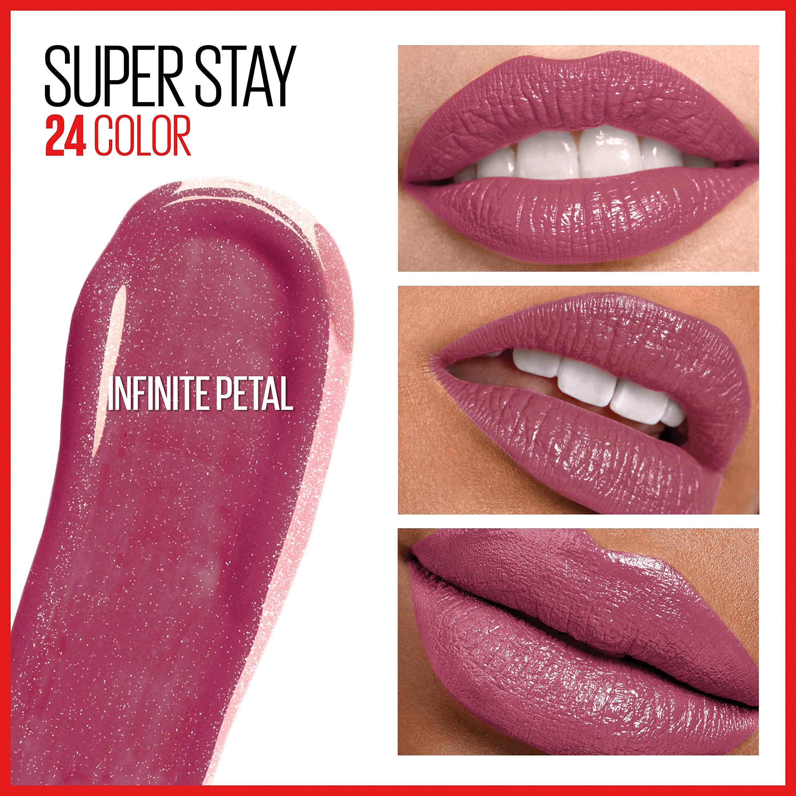 Maybelline Super Stay 24 Infinite Petal swatch reveals vibrant pink pigment.