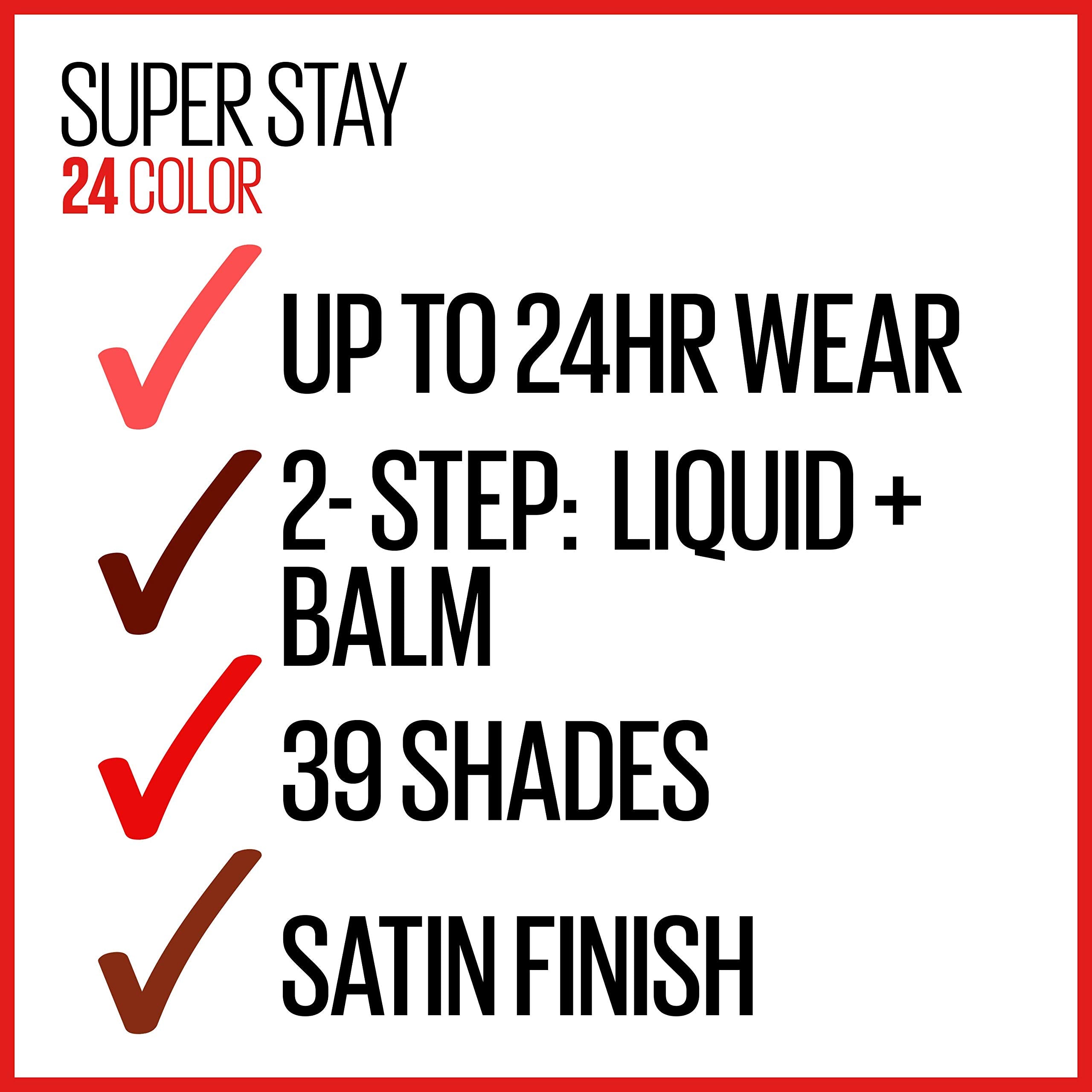 Acabado de color intenso de Maybelline Super Stay 24, ideal para maquillaje nocturno.
