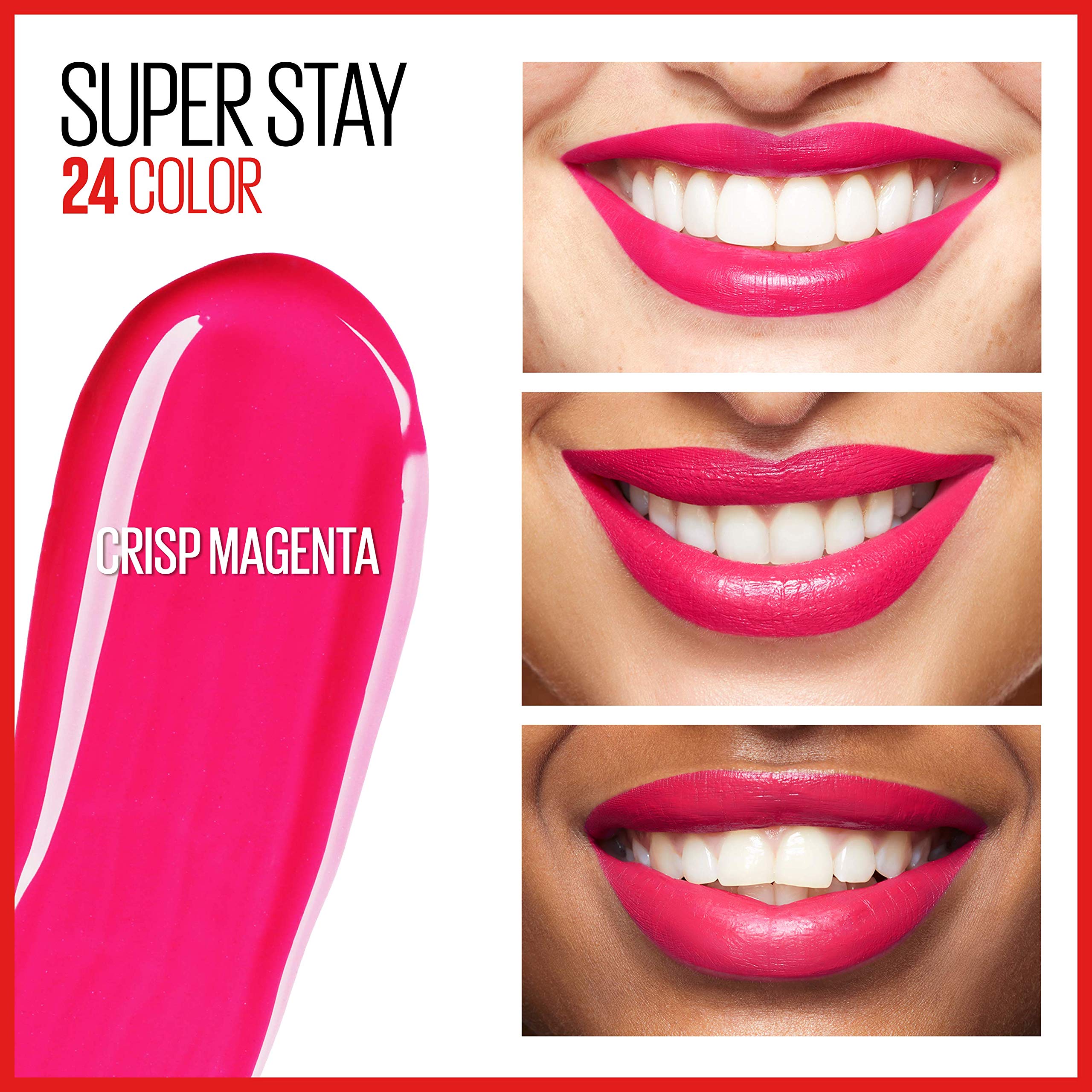 Color magenta crujiente de Maybelline Super Stay 24 para un look audaz.
