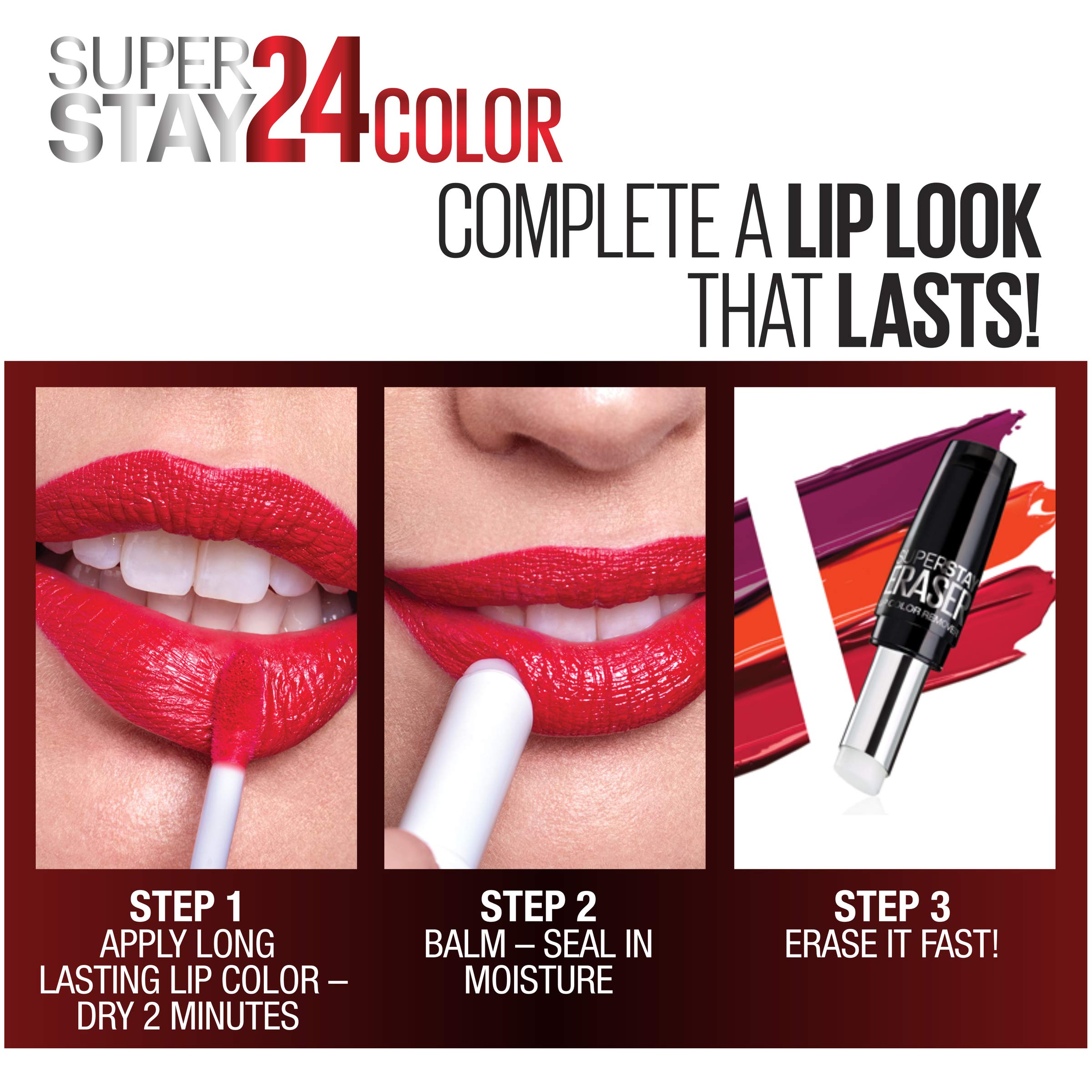 Maybelline Super Stay 24 secado en dos minutos para terminar el look.