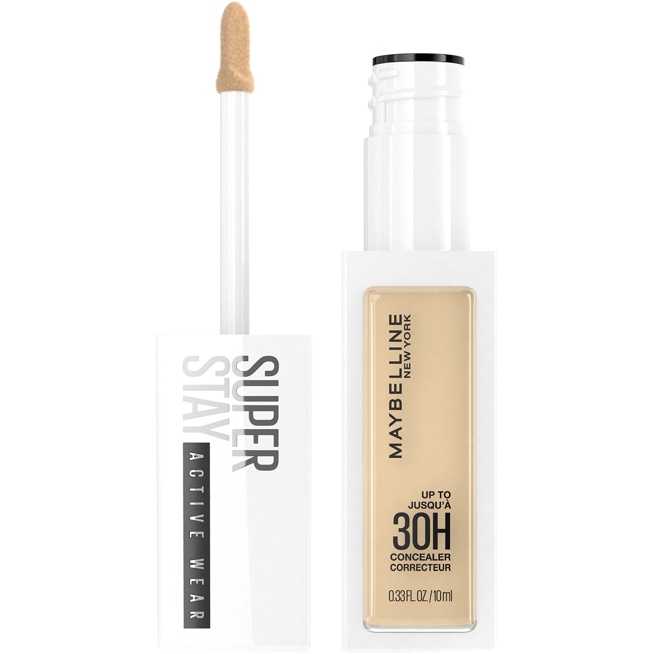Maybelline Super Stay Active Wear Concealer: bote y aplicador para cobertura duradera