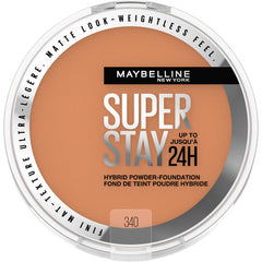MAYBELLINE Super Stay híbrido polvo-fundación tono 340, acabado mate y duradero.