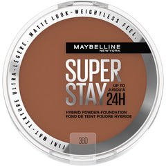 Maybelline Super Stay Hybrid Powder Foundation envase compacto para retoques diarios con acabado mate.