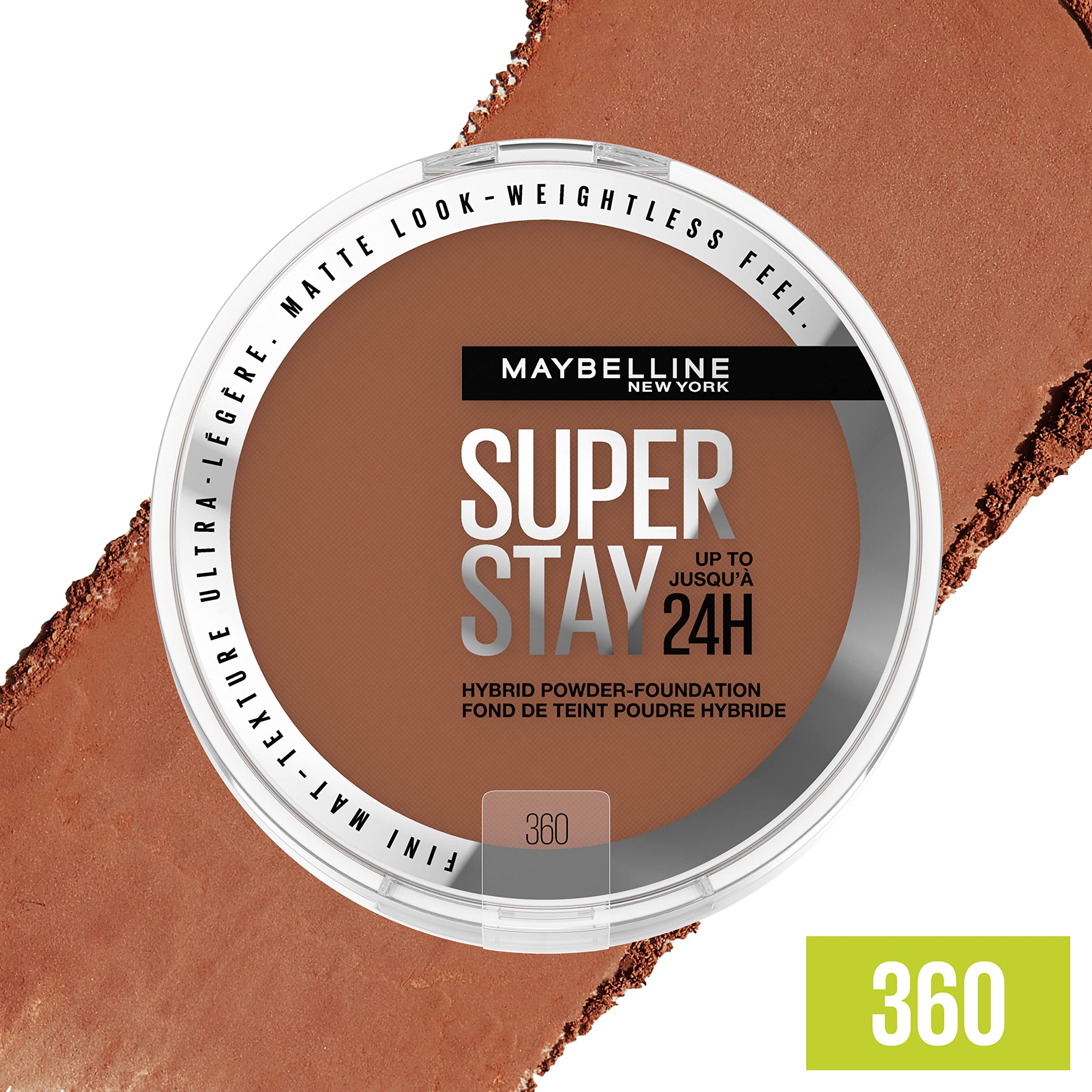 Maybelline Super Stay Hybrid Powder Foundation tono 360 para cobertura natural media a completa.