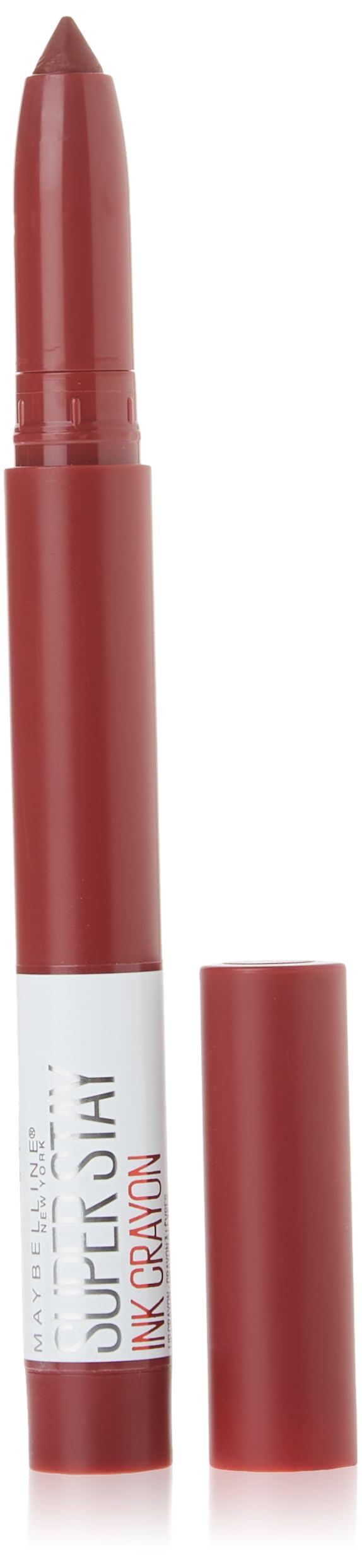 Maybelline Super Stay Ink Crayon labial mate, aplicación precisa y color duradero.