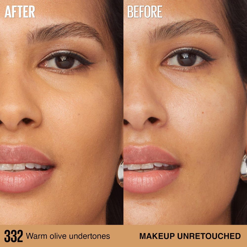 Maybelline Super Stay Lumi-Matte Foundation, acabado mate luminoso con tono natural.