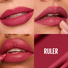 Ruler shade swatch shows deep cranberry color from Maybelline Super Stay Matte Ink.