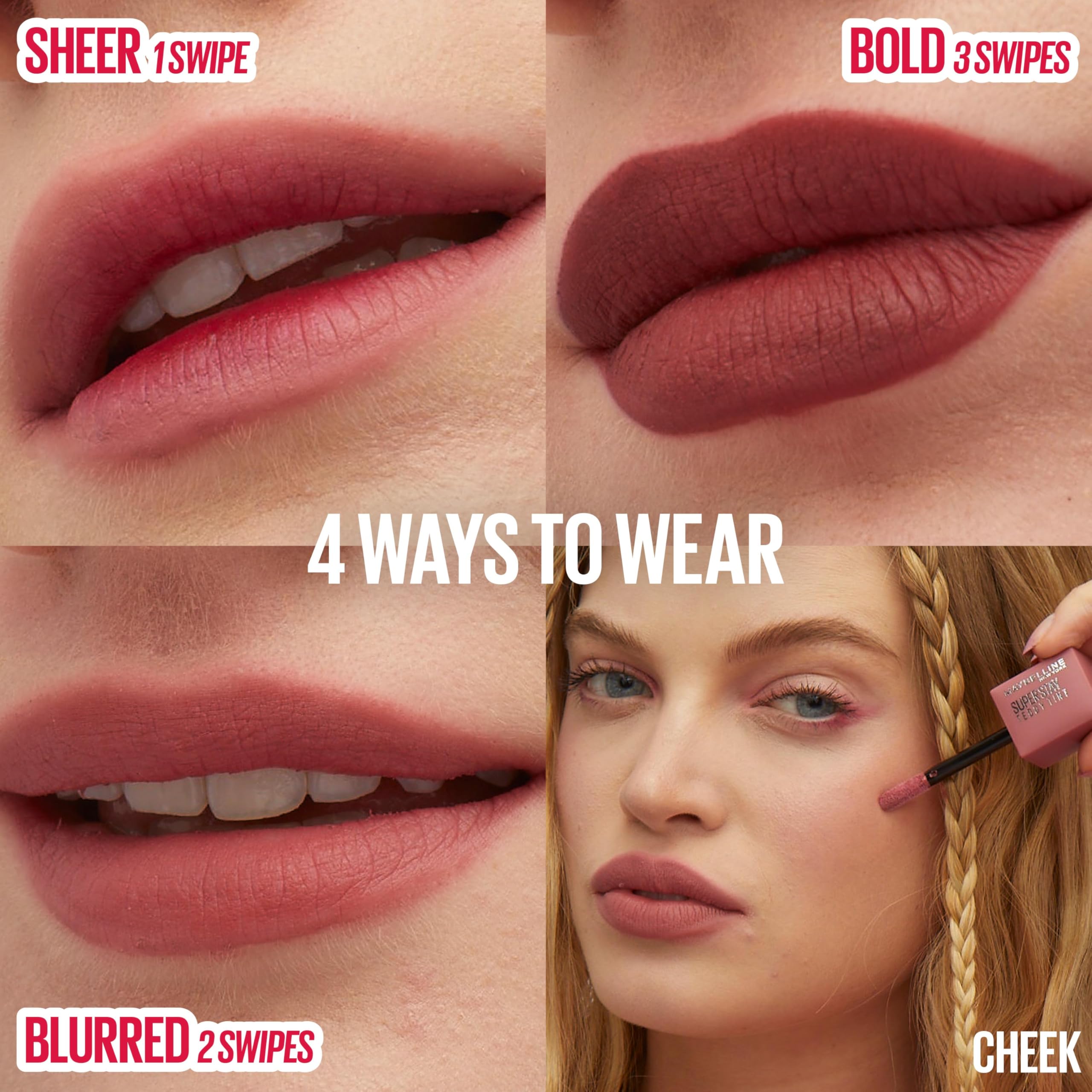 Sin transferencia de Maybelline Teddy Lip Tint para labios limpios.