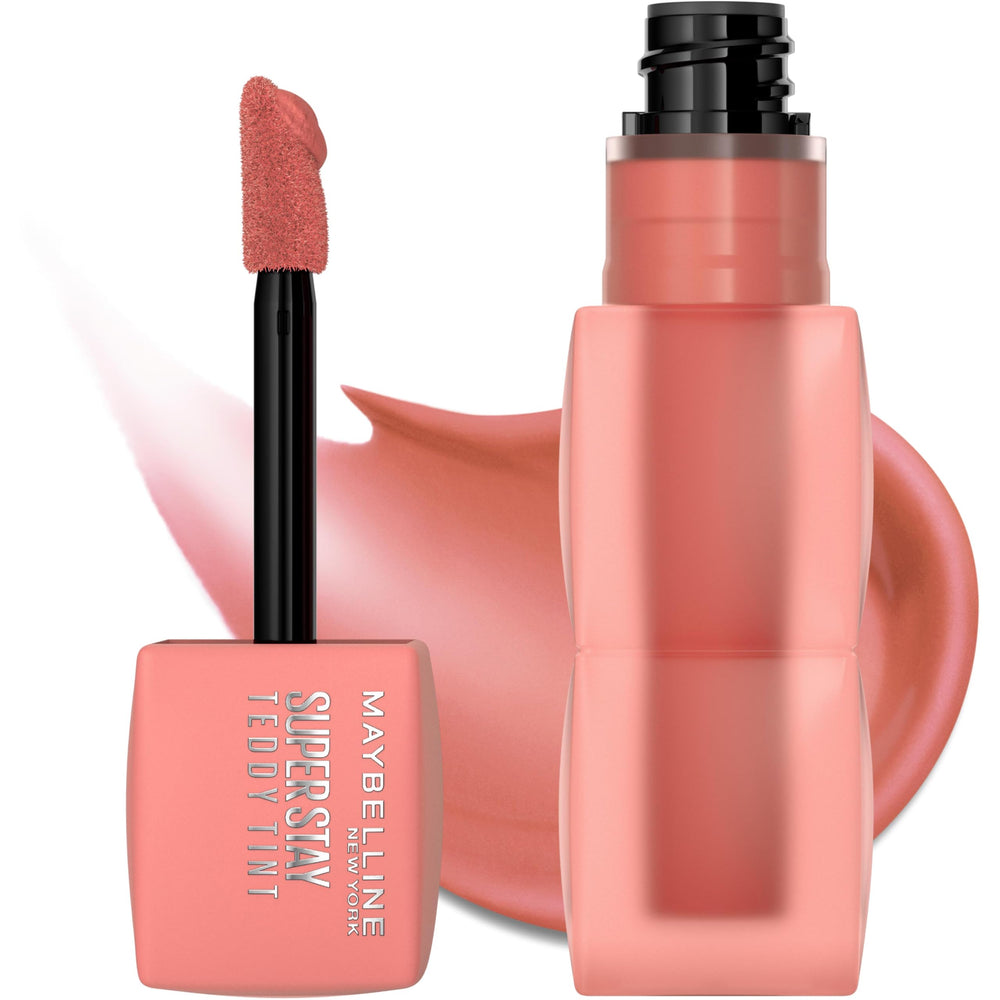 Packaging shot shows Maybelline branding and sleek tube design.
