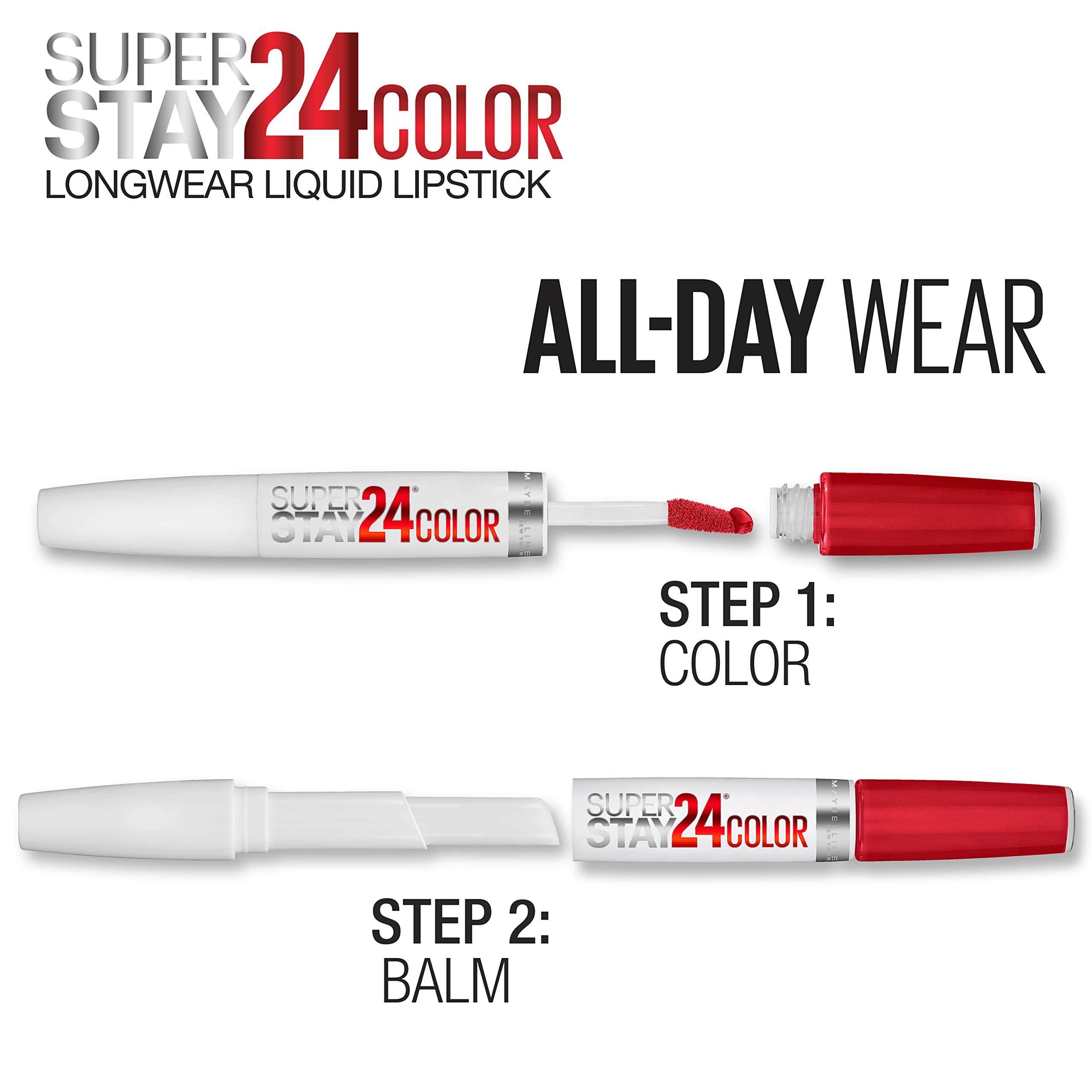 Maybelline Super Stay 24 ofrece duración de 24 horas con color rojo intenso
