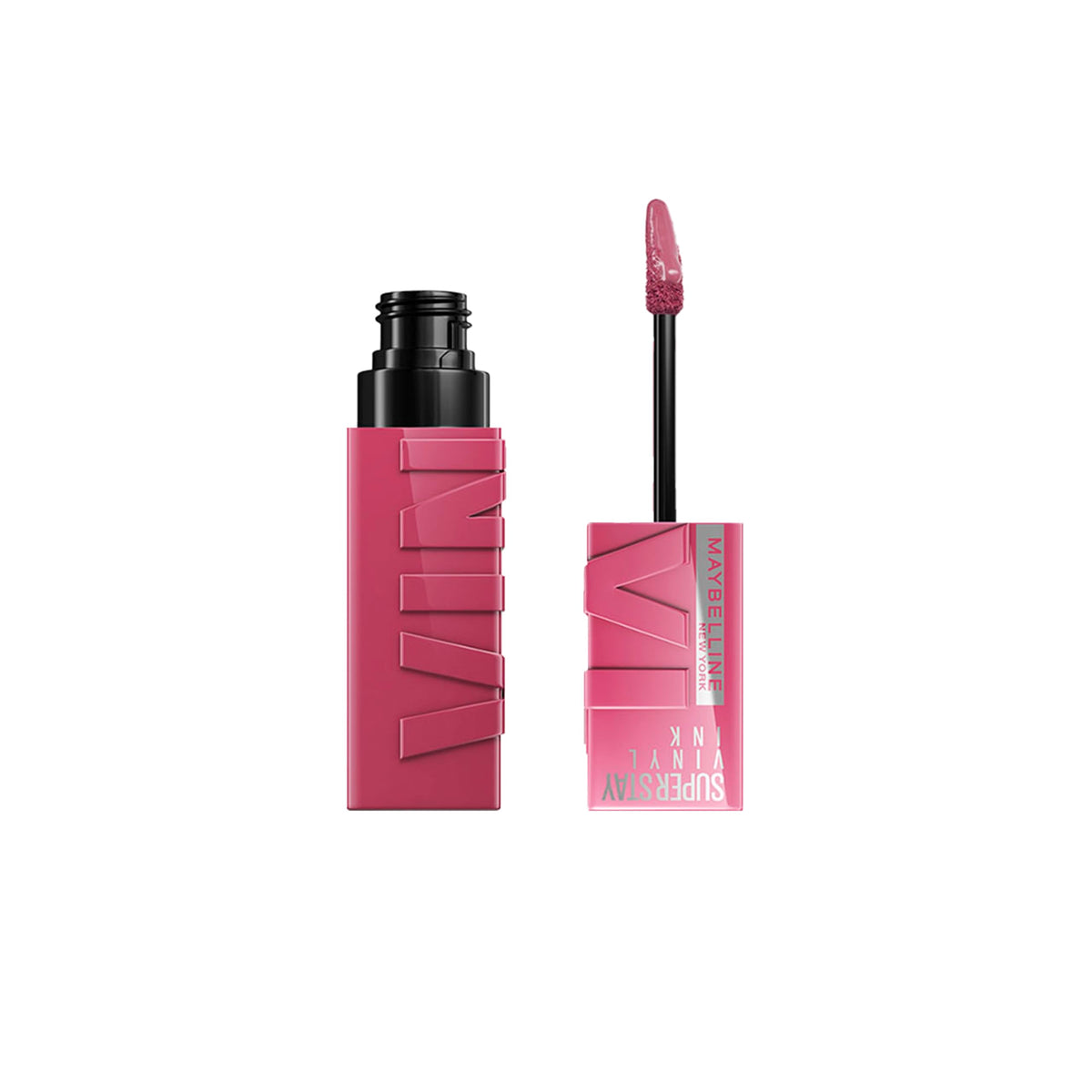 Maybelline Super Stay Vinyl Ink en labio rosado-mauve para color duradero.