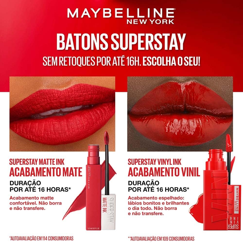 Variedad de 10 tonos vinílicos de MAYBELLINE Vinyl Ink para diferentes looks.