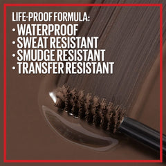 Close-up of applicator brush applying tinted brow gel