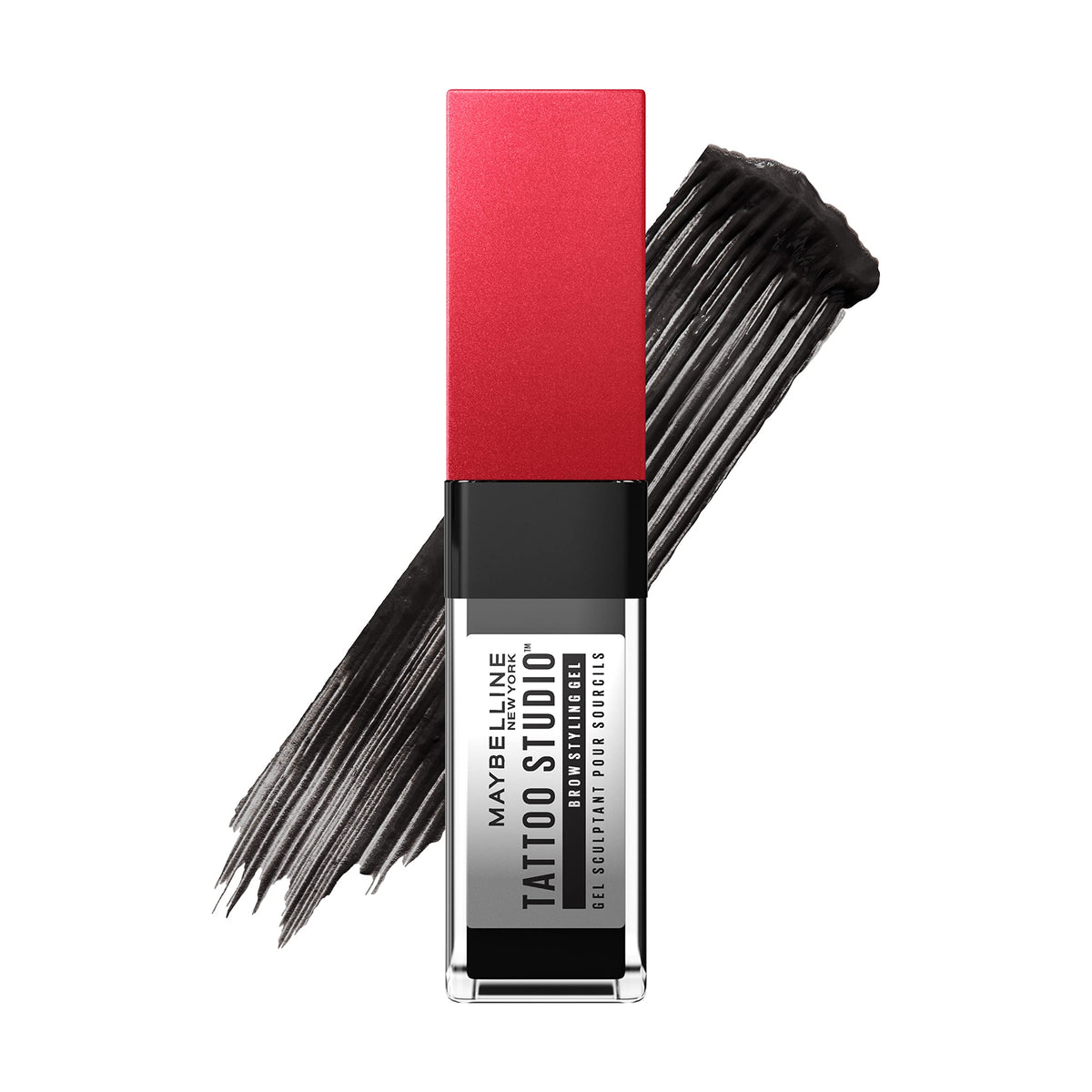 Maybelline Tattoo Studio Brow Styling Gel bottle applying color for all-day wear
