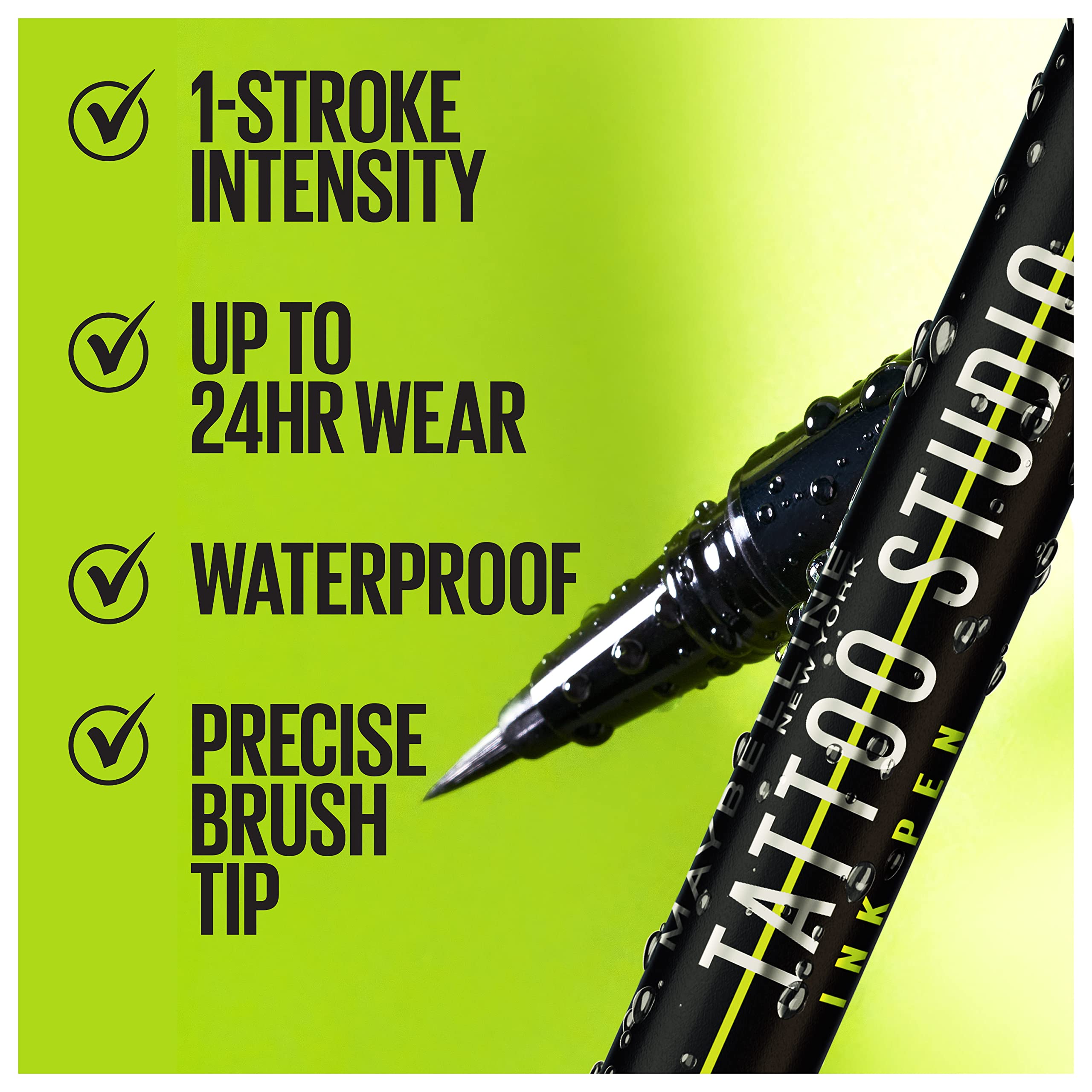 Punta precisa del Maybelline Tattoo Studio Ink Pen para trazos finos o gruesos