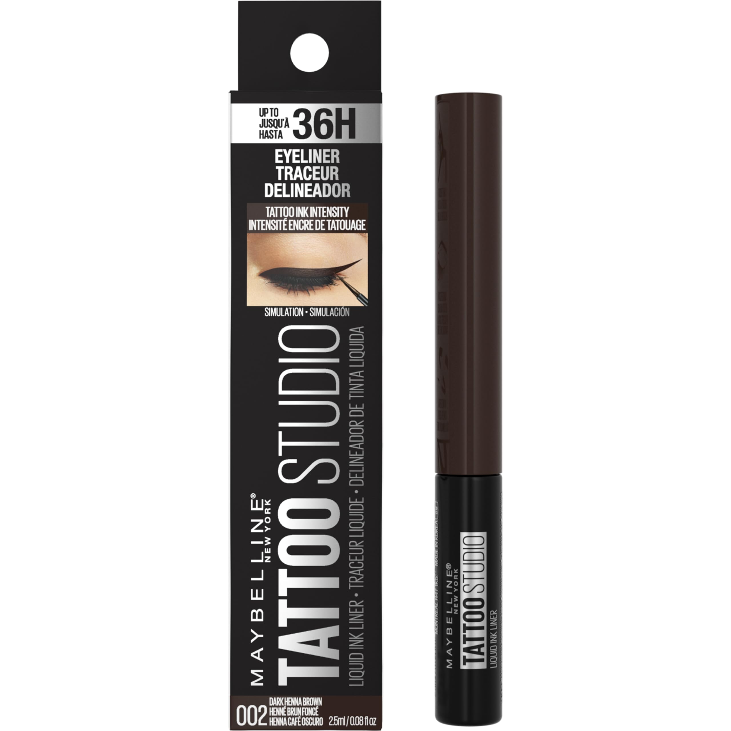 Tres tonos pigmentados disponibles para diferentes looks con Maybelline TattooStudio.