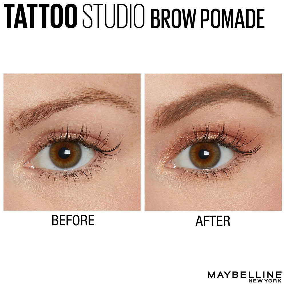 Maybelline TattooStudio Brow Pomade Blonde spoolie crossing the brow for natural blending