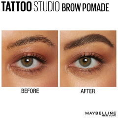Cejas marrón profundo definidas con Maybelline TattooStudio para look intenso