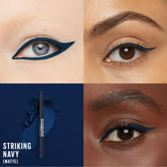 Maybelline TattooStudio navy sharpened tip ready for precise liner definition.