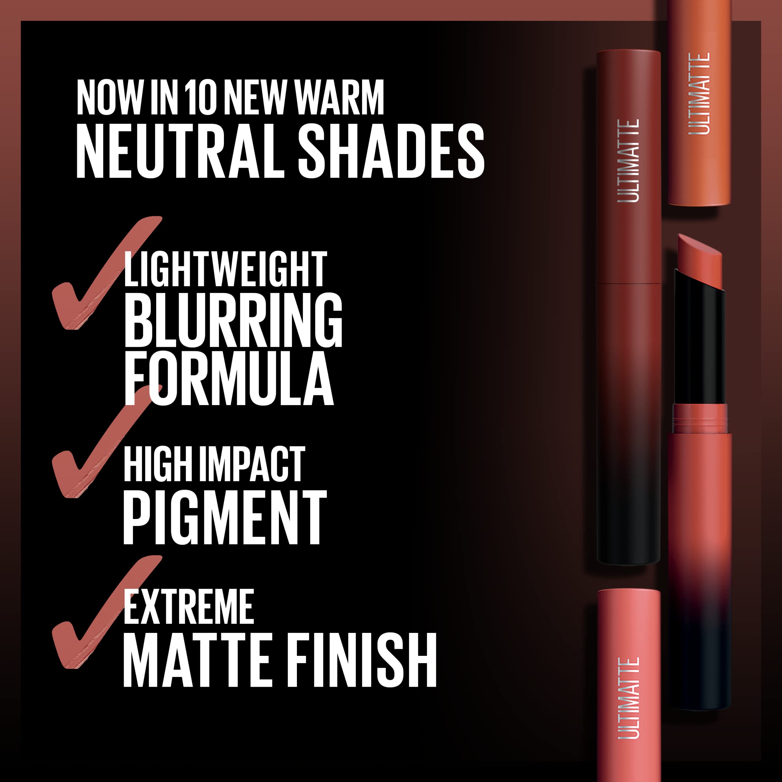 Maybelline Color Sensational Ultimatte More Cedar lipstick blends warm neutrals with a smooth matte finish.