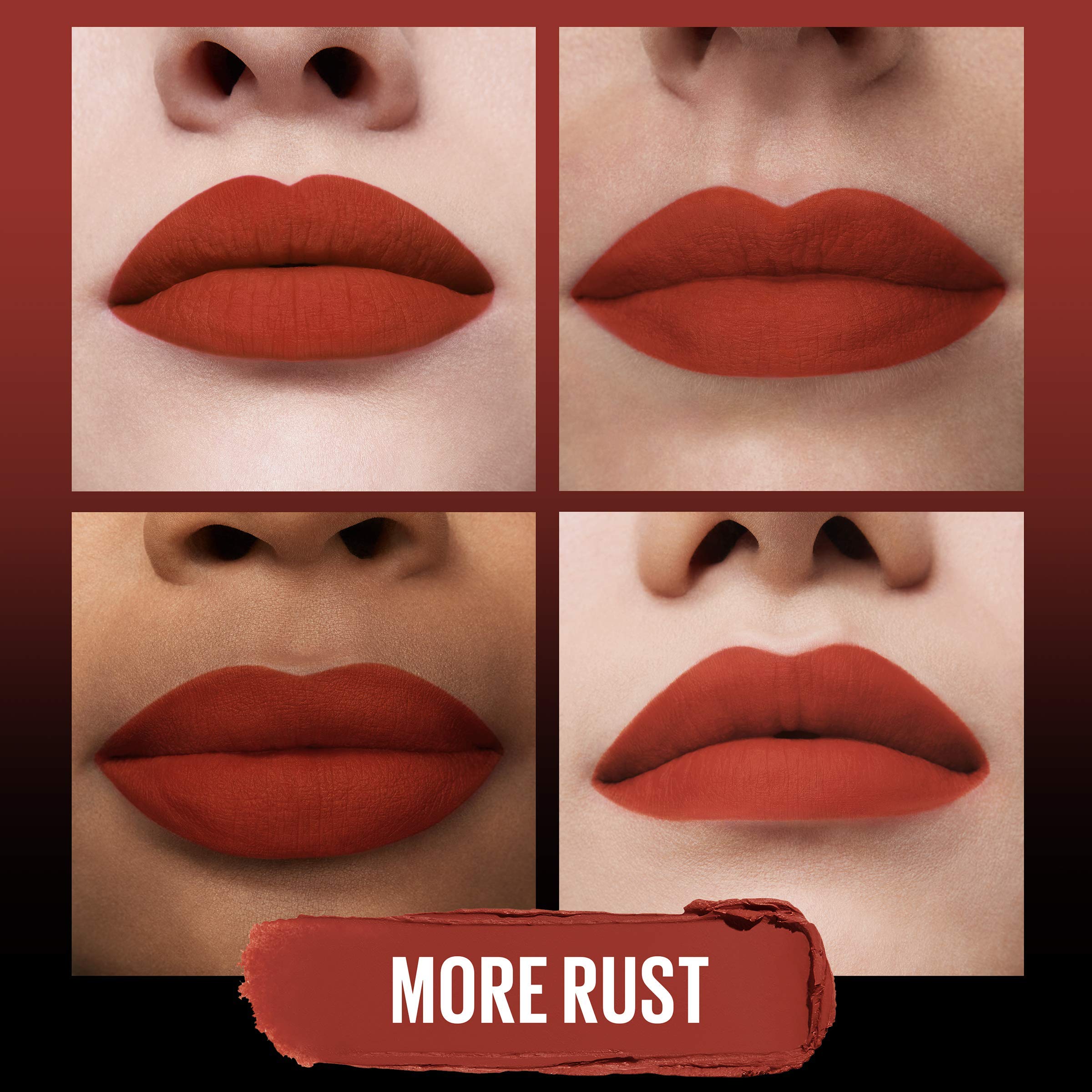 Maybelline Ultimatte swatches rust shade for bold color payoff.