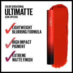 Maybelline Ultimatte texture blur formula displayed for smooth, non-drying matte finish.