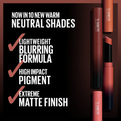 Maybelline Ultimatte texture swatch demonstrates blurring formula and non-drying matte finish.