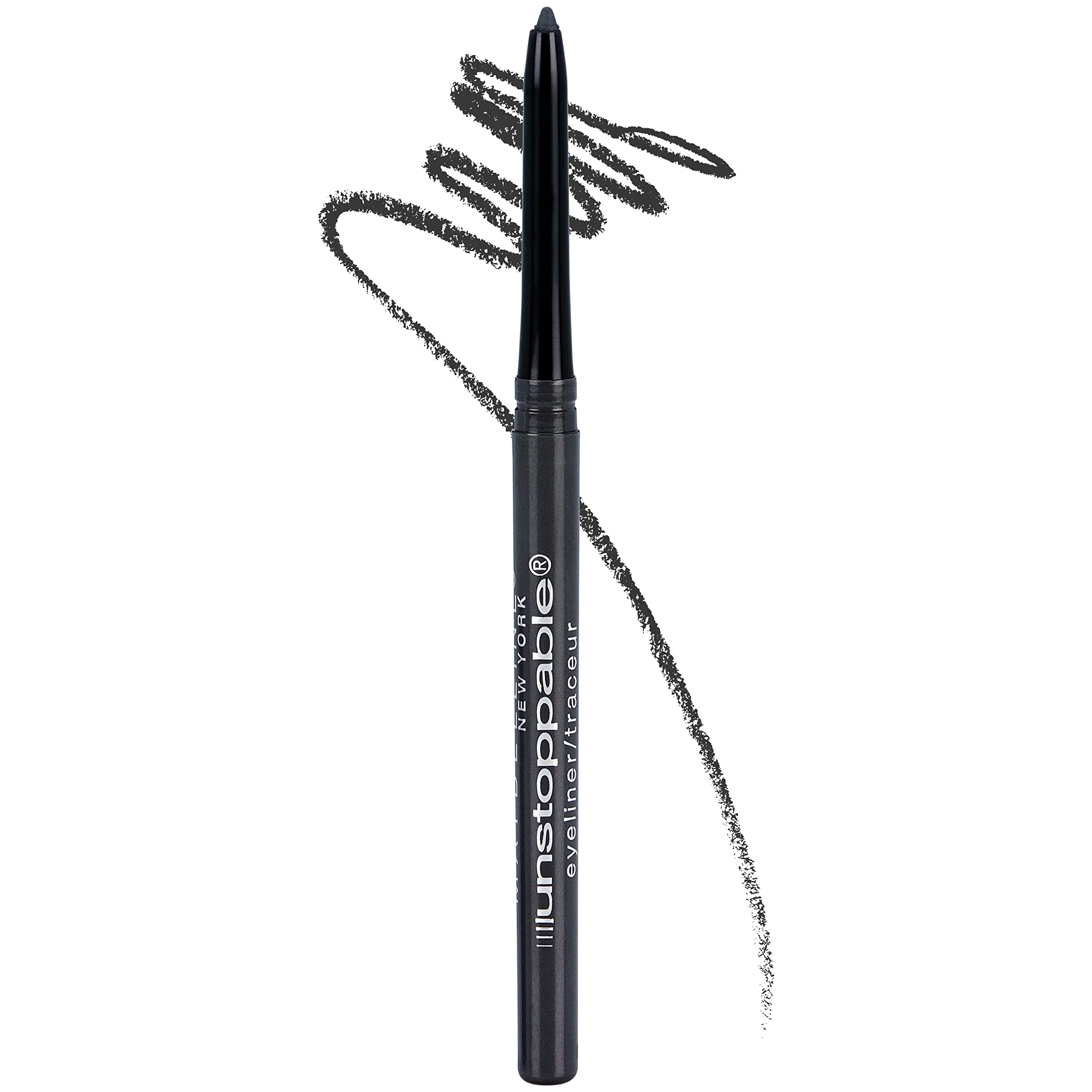 Lápiz delineador mecánico Maybelline Unstoppable gris Pewter con punta autoafilable para trazos precisos.