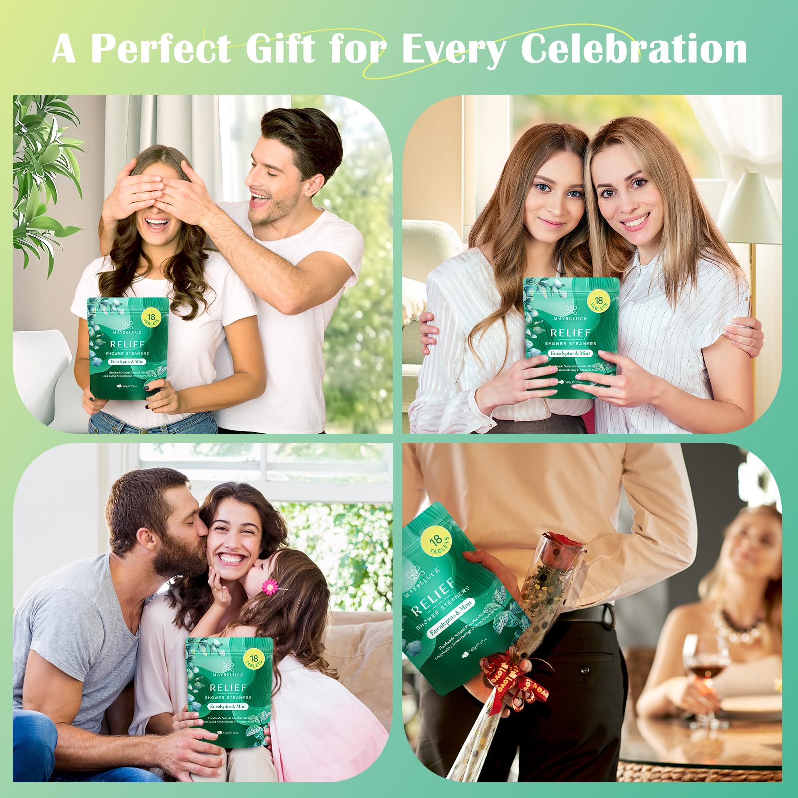 Premium plant-based formula label on Maybeluck eucalyptus mint steamers.