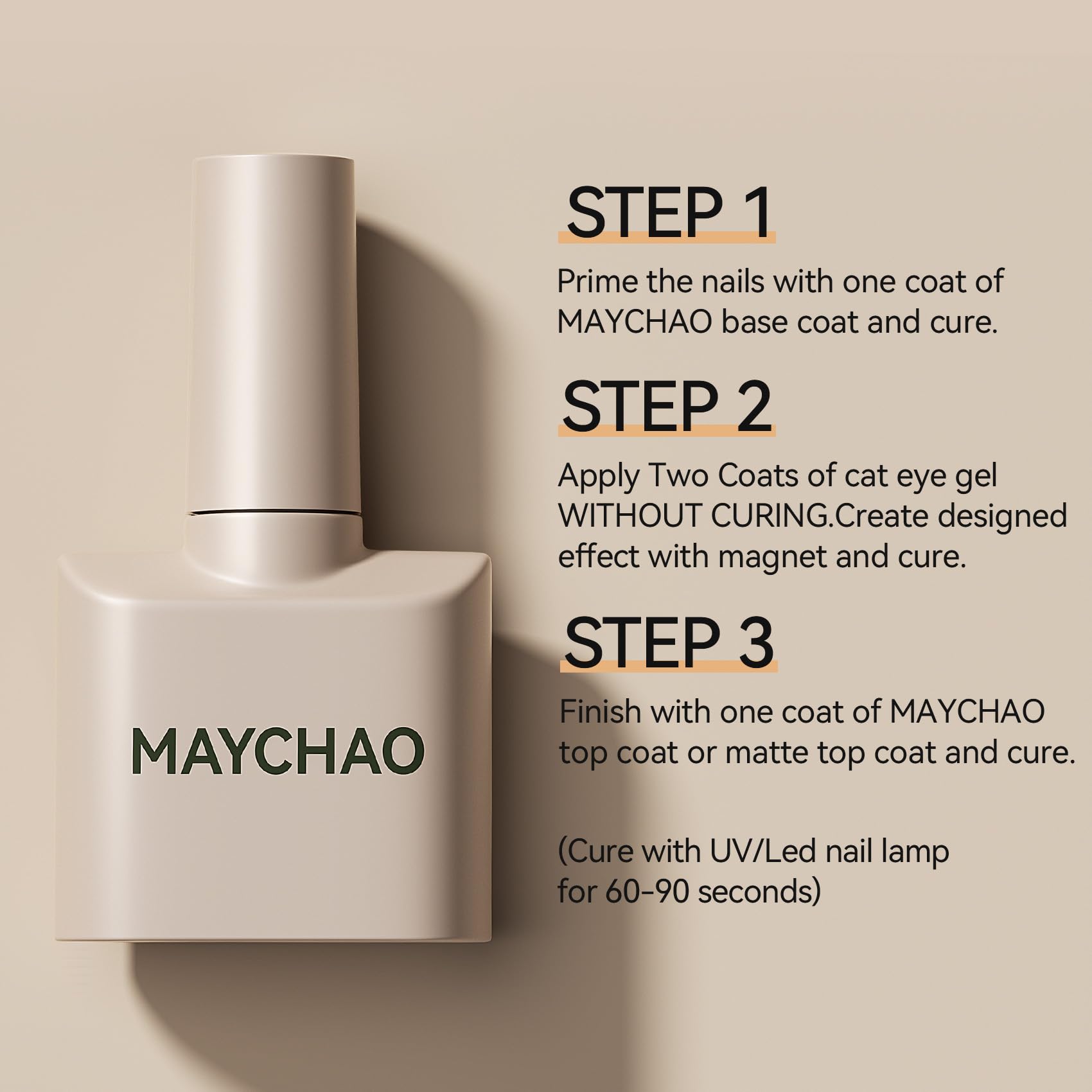 MAYCHAO preparación de uñas con base y capa superior para adherencia óptima.