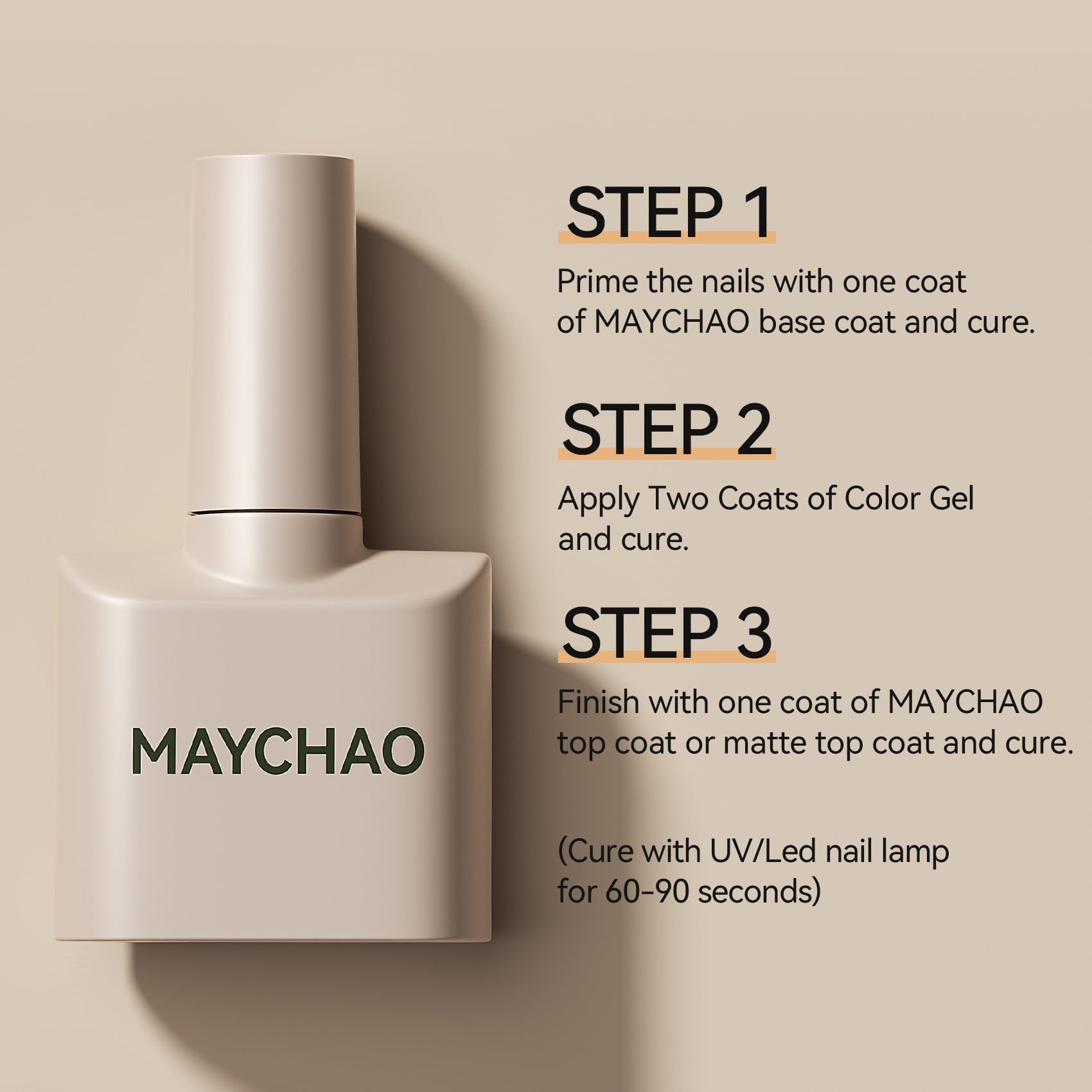 MAYCHAO Esmalte Gel Dorado cobertura uniforme sin capas gruesas.