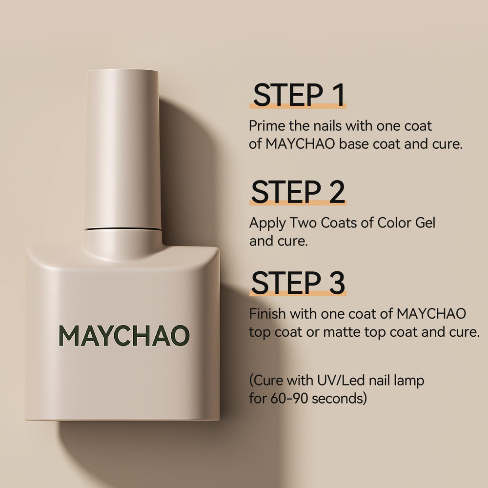 MAYCHAO Esmalte Gel Dorado cobertura uniforme sin capas gruesas.