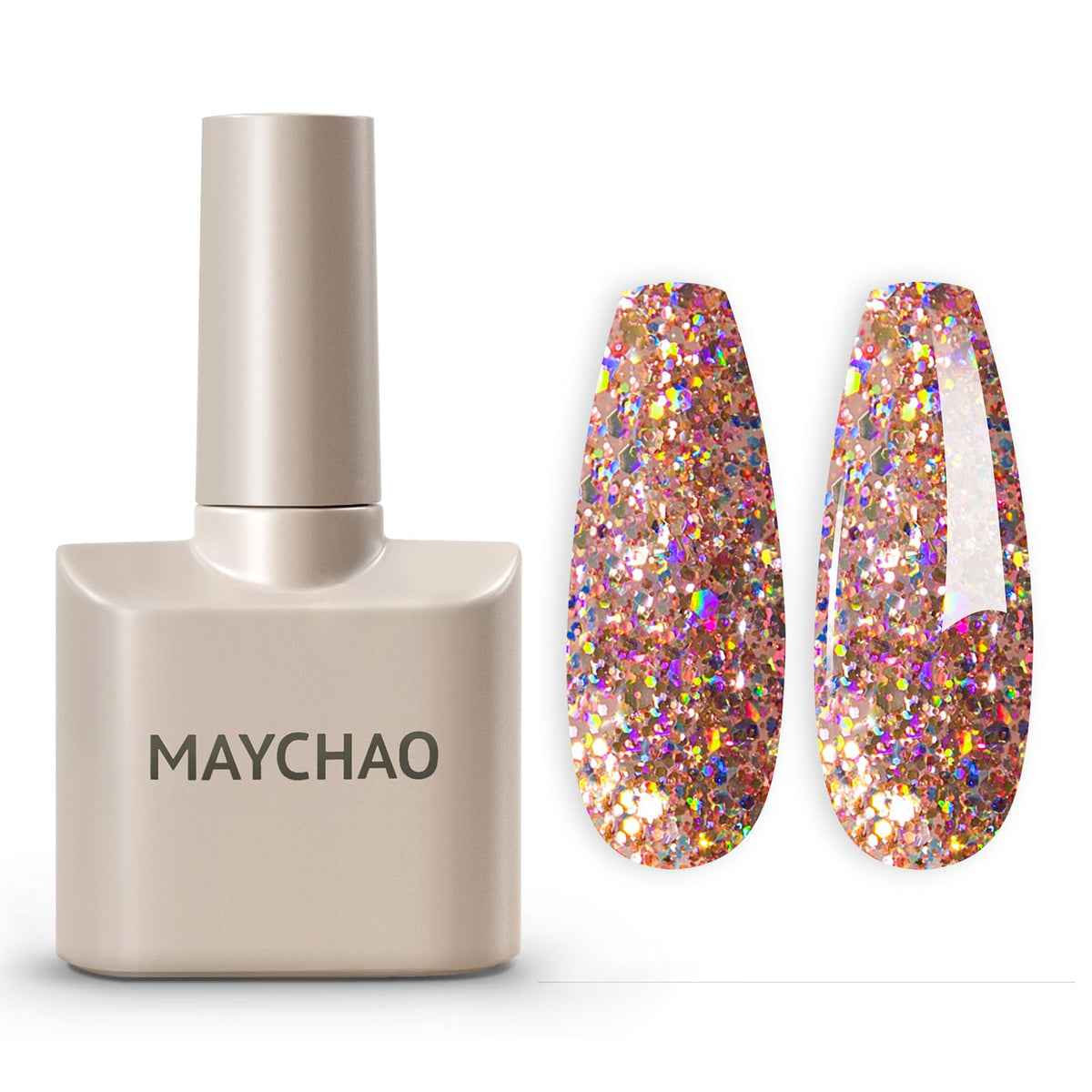 MAYCHAO gel nail polish bottle with clear pink glitter for at-home salon style