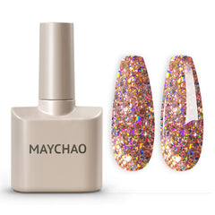 MAYCHAO gel nail polish bottle with clear pink glitter for at-home salon style