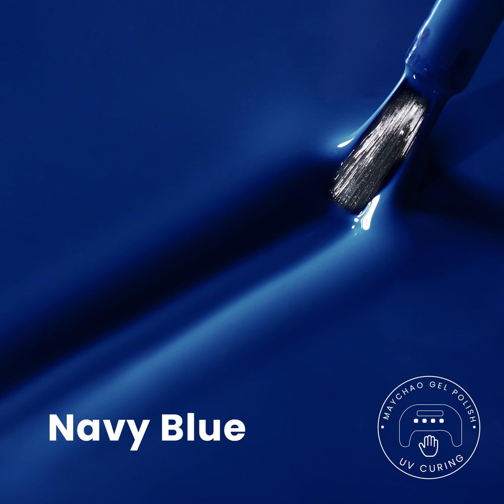 MAYCHAO navy blue gel nail polish application shows smooth salon-grade results